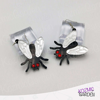 Fun Fly Earrings and Necklace with Mirrored Wings & Red Eyes | Fashion That Flies