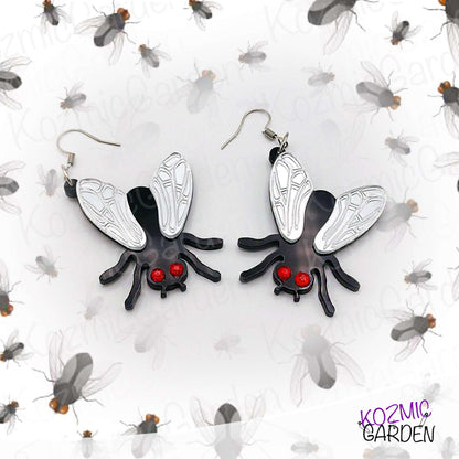 Fun Fly Earrings and Necklace with Mirrored Wings & Red Eyes | Fashion That Flies