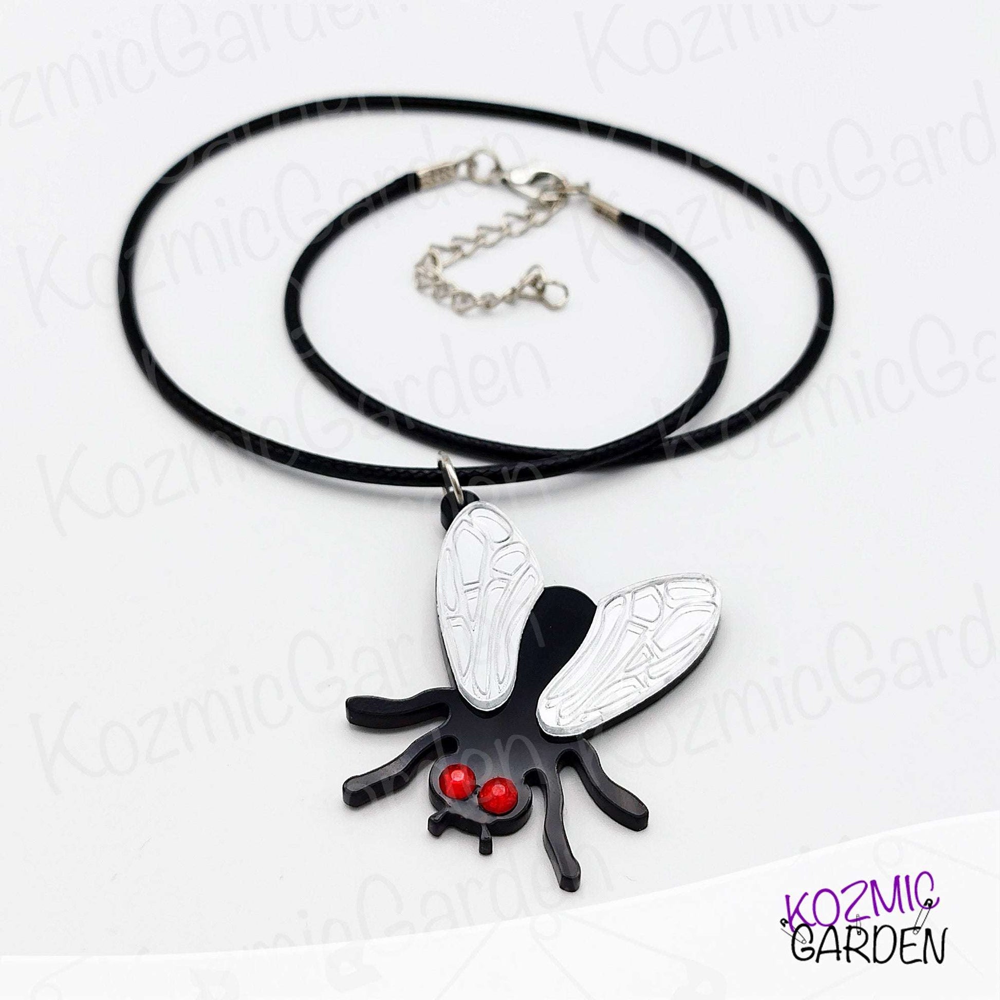 Fun Fly Earrings and Necklace with Mirrored Wings & Red Eyes | Fashion That Flies