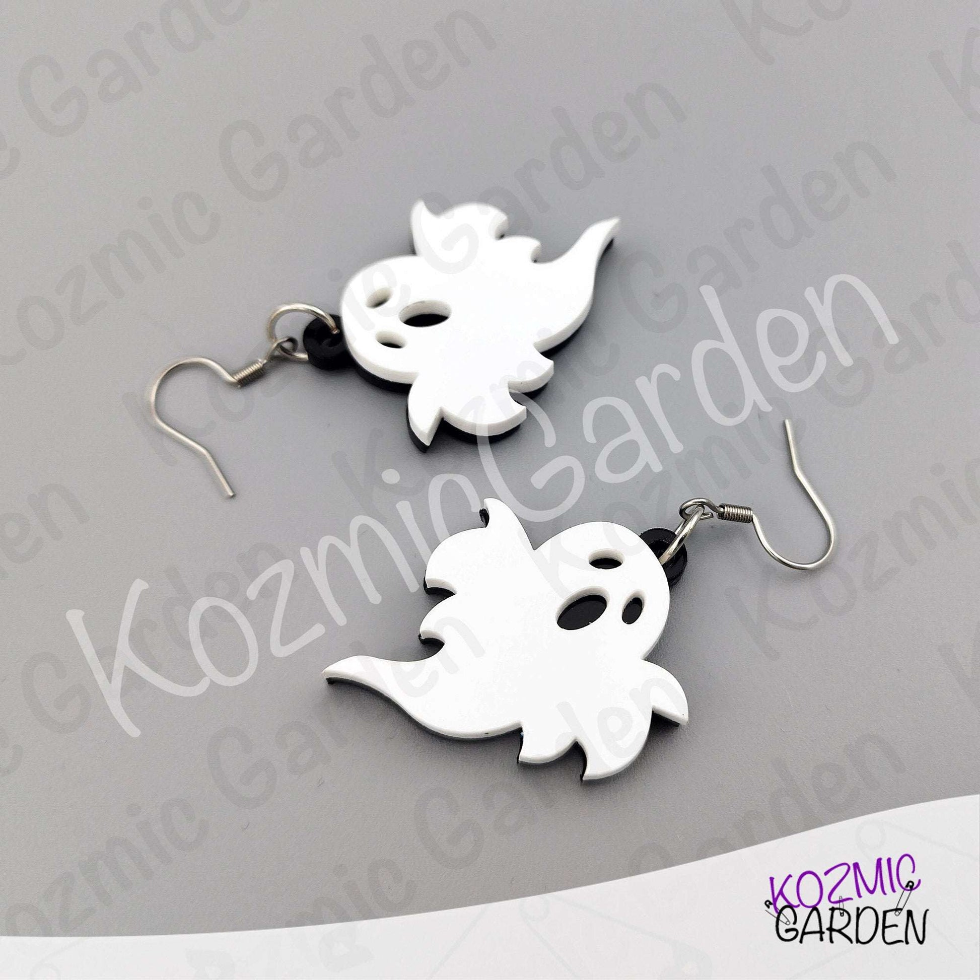 Ghost Earrings — Spooky Cute White Black Acrylic Halloween Earrings Funny Gift