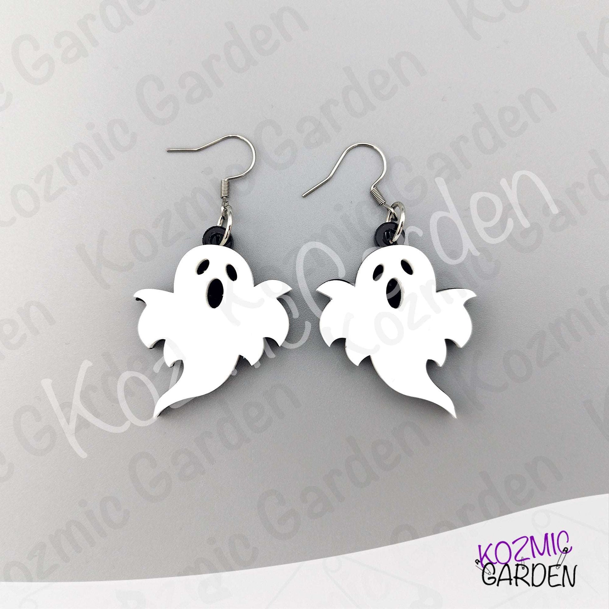 Ghost Earrings — Spooky Cute White Black Acrylic Halloween Earrings Funny Gift