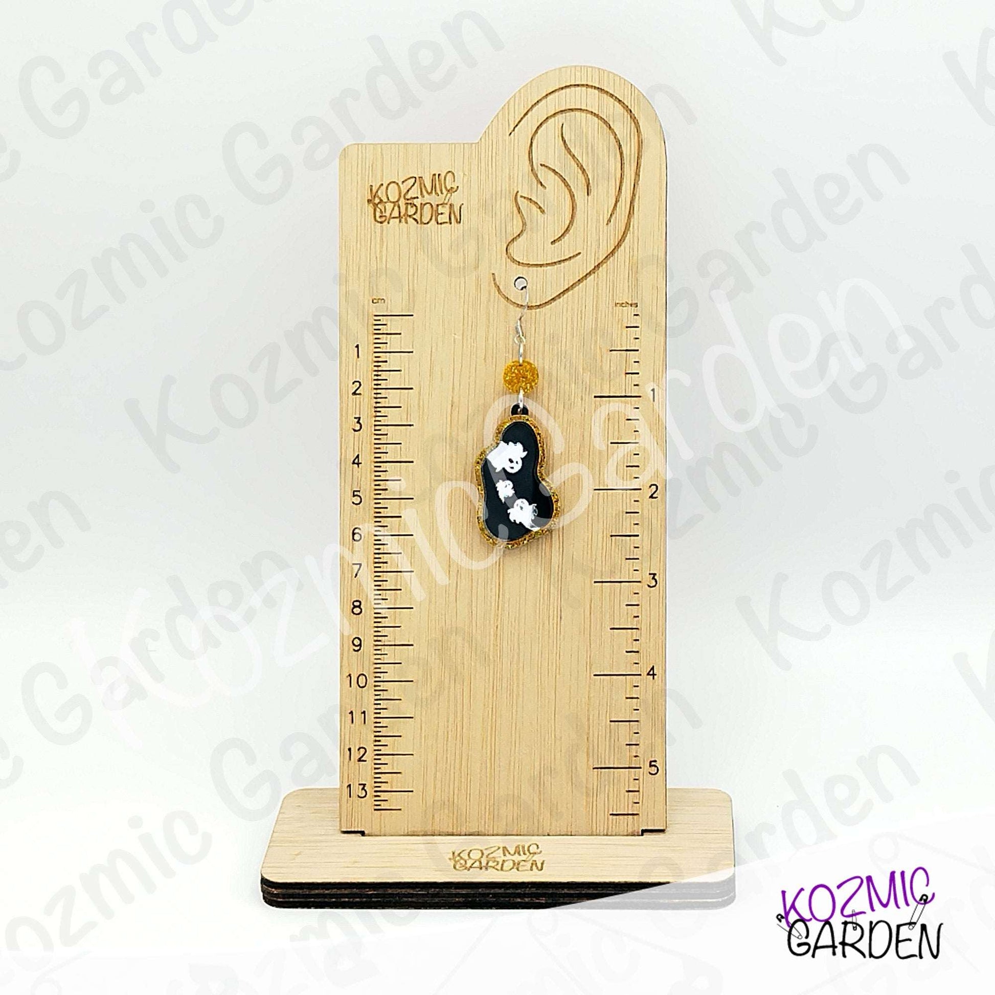 Ghost Mirror Earrings | Glitter Gold Frame, Engraved Ghosts, Spooky Halloween Jewelry
