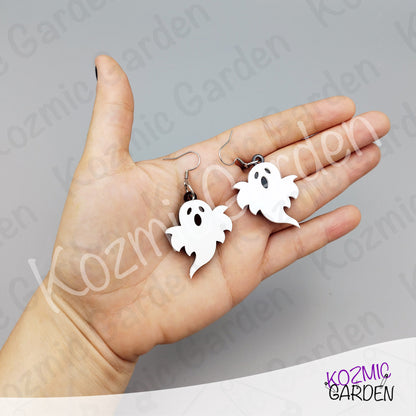 Ghost Earrings — Spooky Cute White Black Acrylic Halloween Earrings Funny Gift