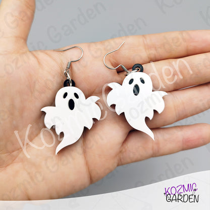 Ghost Earrings — Spooky Cute White Black Acrylic Halloween Earrings Funny Gift