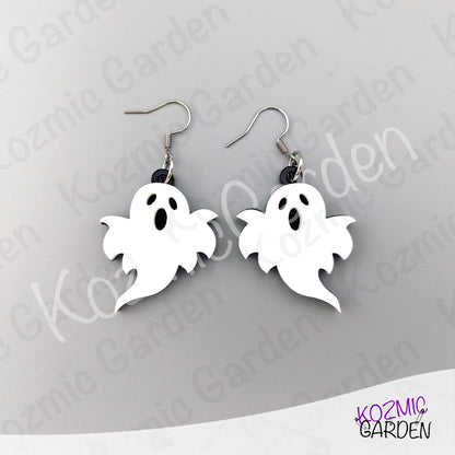 Ghost Earrings — Spooky Cute White Black Acrylic Halloween Earrings Funny Gift