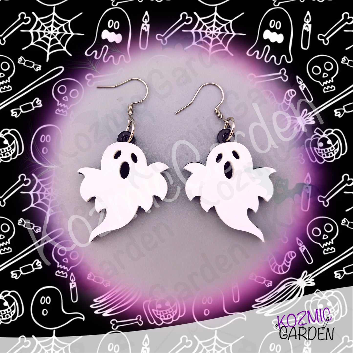 Ghost Earrings — Spooky Cute White Black Acrylic Halloween Earrings Funny Gift