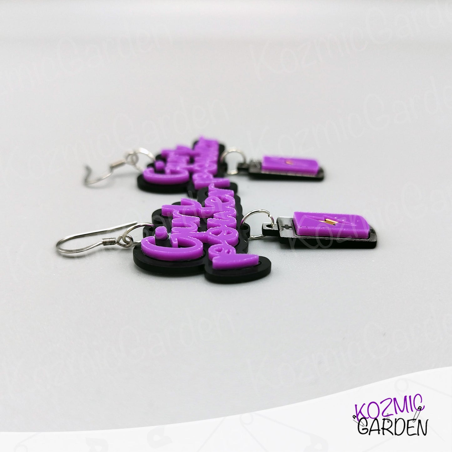 Girl Power Earrings with Purple Energy Battery - Let's activate Feminists!