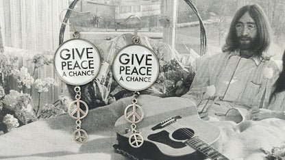 Give peace a chance earrings with a John Lennon picture