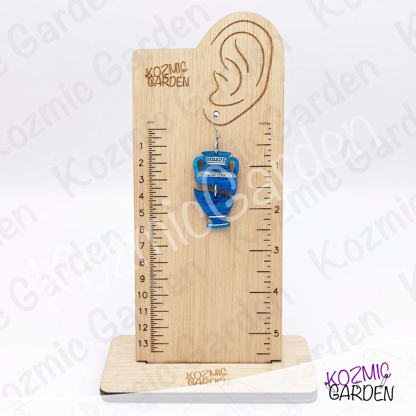 Blue Greek Vase Earrings – Broken Pottery Design, Mythology Jewelry, Greek Earrings