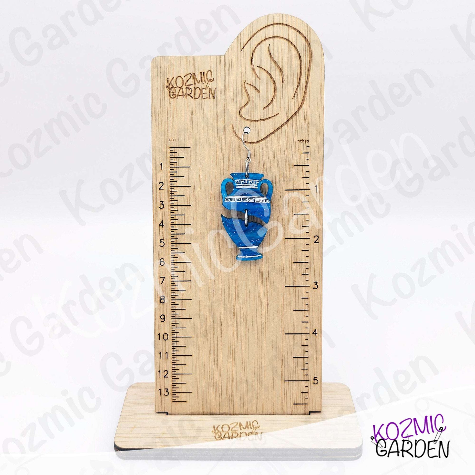 Blue Greek Vase Earrings – Broken Pottery Design, Mythology Jewelry, Greek Earrings
