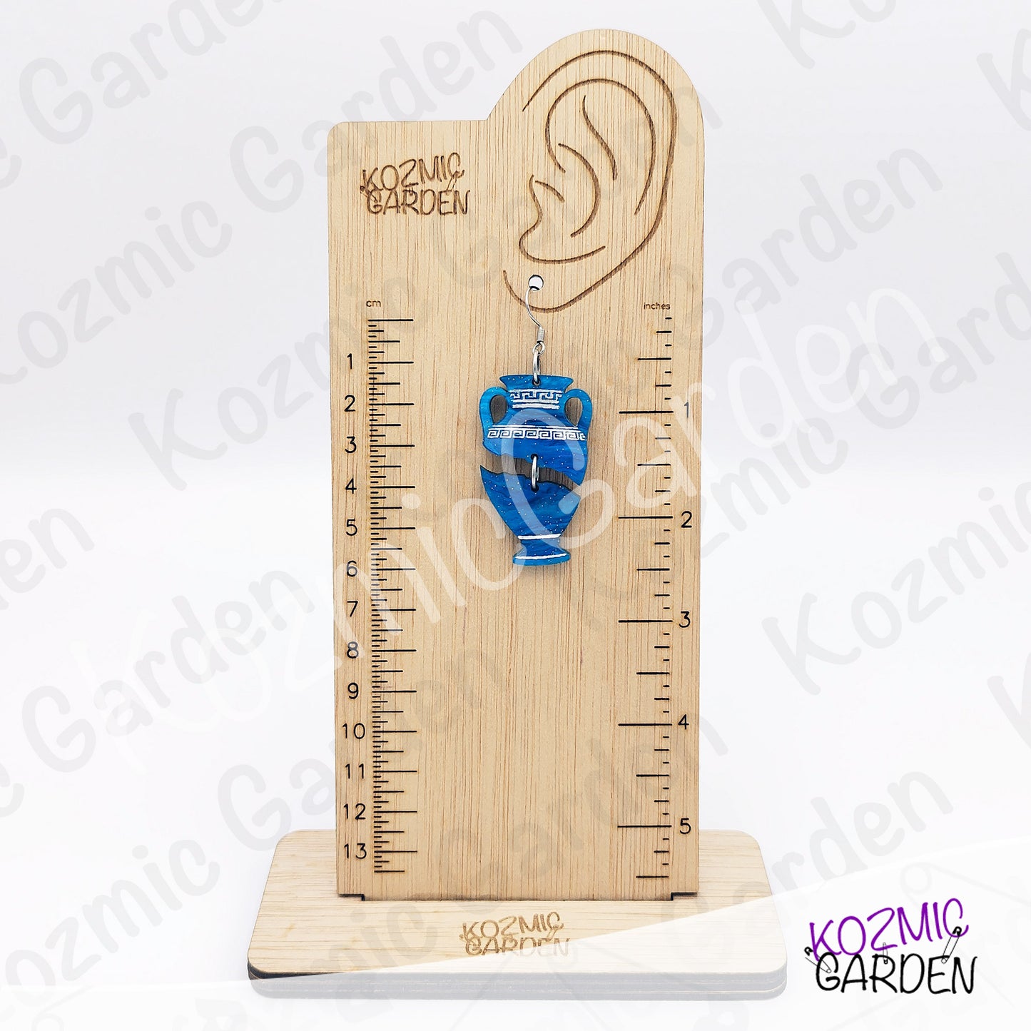 Blue Greek Vase Earrings – Broken Pottery Design, Mythology Jewelry, Greek Earrings