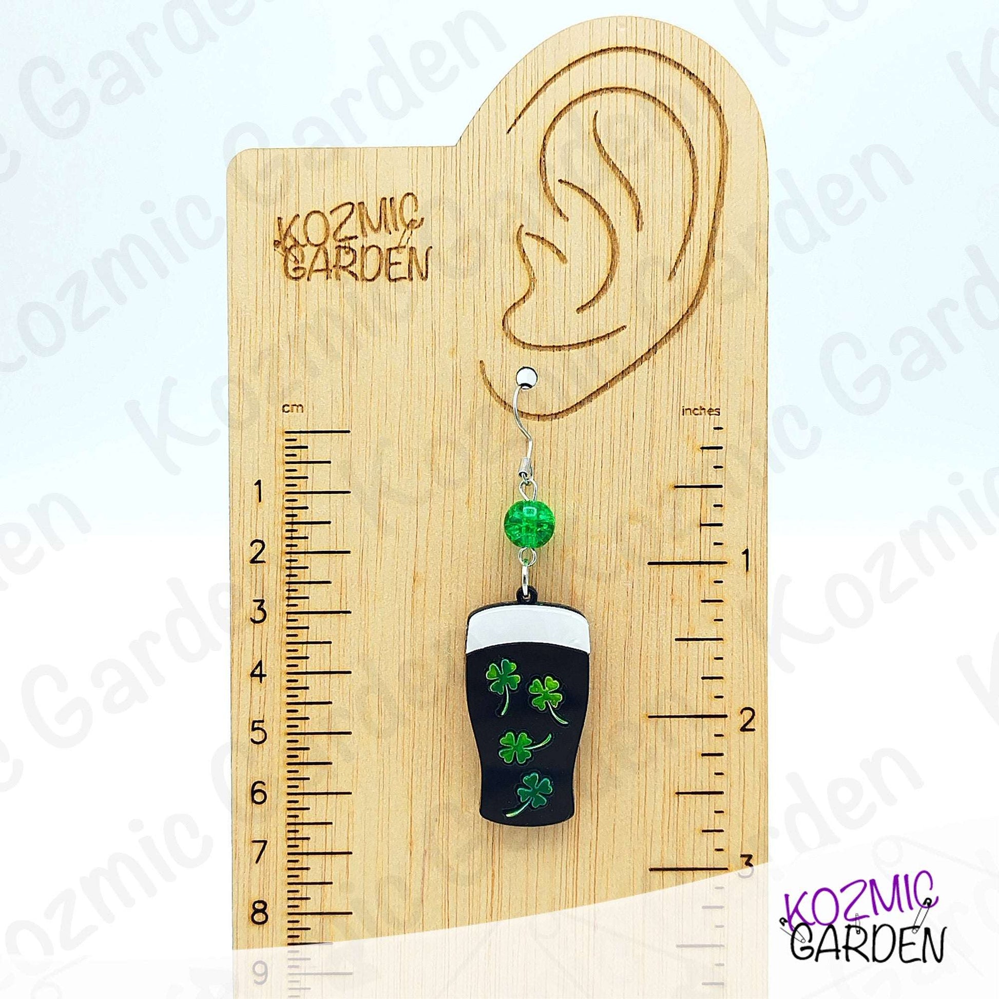Guinness Stout Beer Earrings with Shamrocks – St Patrick’s Day Sláinte!