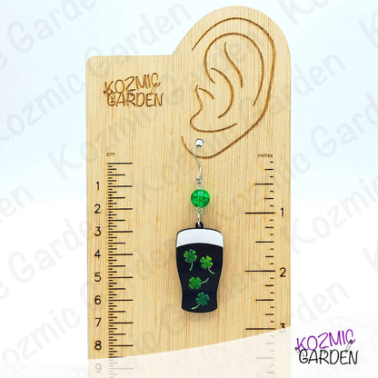 Guinness Stout Beer Earrings with Shamrocks – St Patrick’s Day Sláinte!