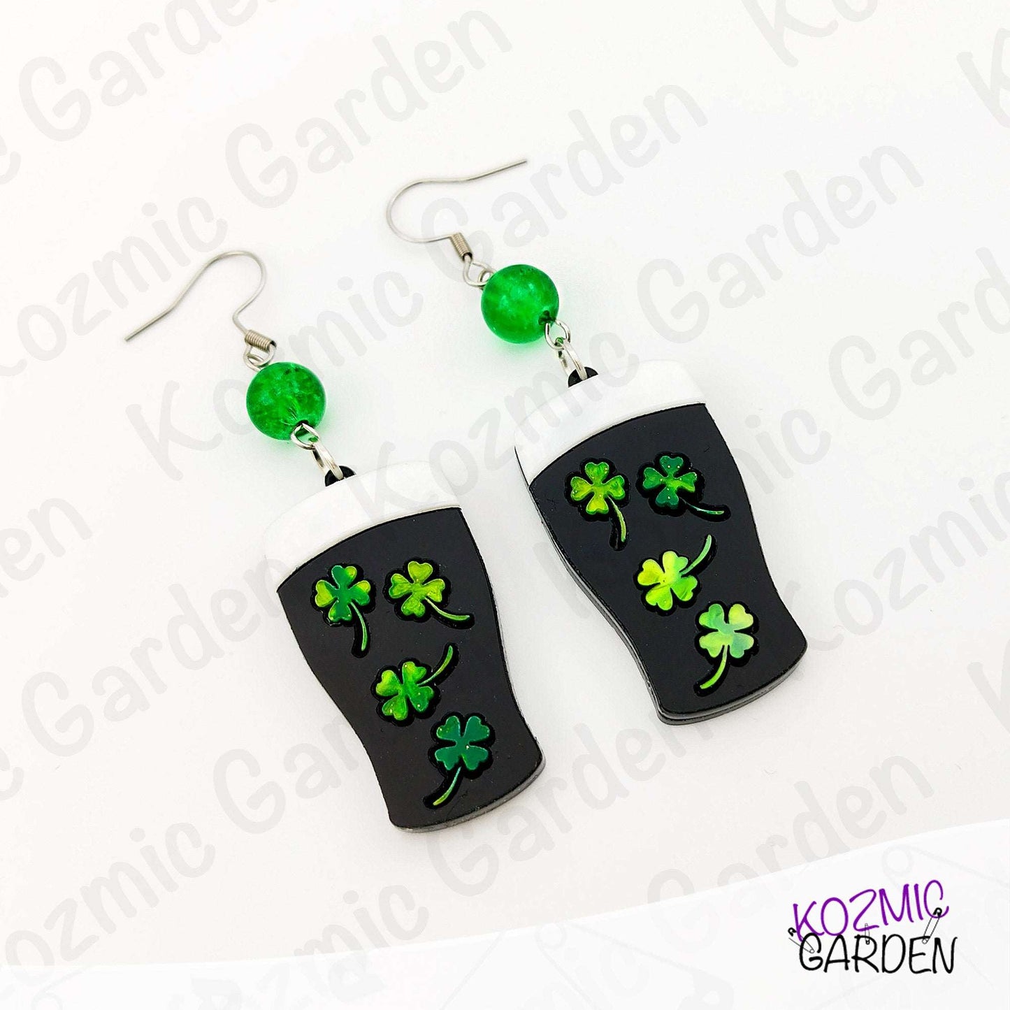 Guinness Stout Beer Earrings with Shamrocks – St Patrick’s Day Sláinte!