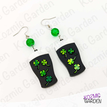 Guinness Stout Beer Earrings with Shamrocks – St Patrick’s Day Sláinte!