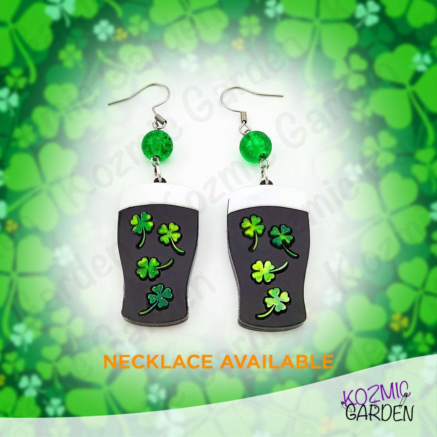 Guinness Stout Beer Earrings with Shamrocks – St Patrick’s Day Sláinte!