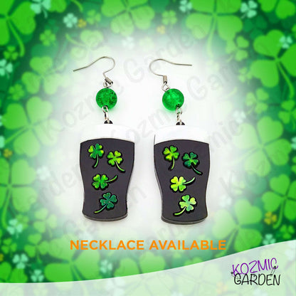 Guinness Stout Beer Earrings with Shamrocks – St Patrick’s Day Sláinte!