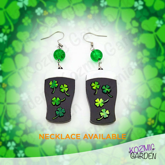 Guinness Stout Beer Earrings with Shamrocks – St Patrick’s Day Sláinte!