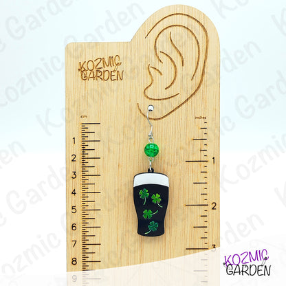Guinness Stout Beer Earrings with Shamrocks – St Patrick’s Day Sláinte!