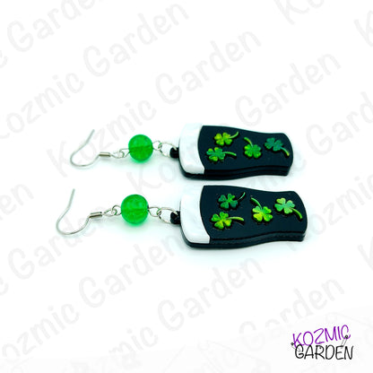 Guinness Stout Beer Earrings with Shamrocks – St Patrick’s Day Sláinte!