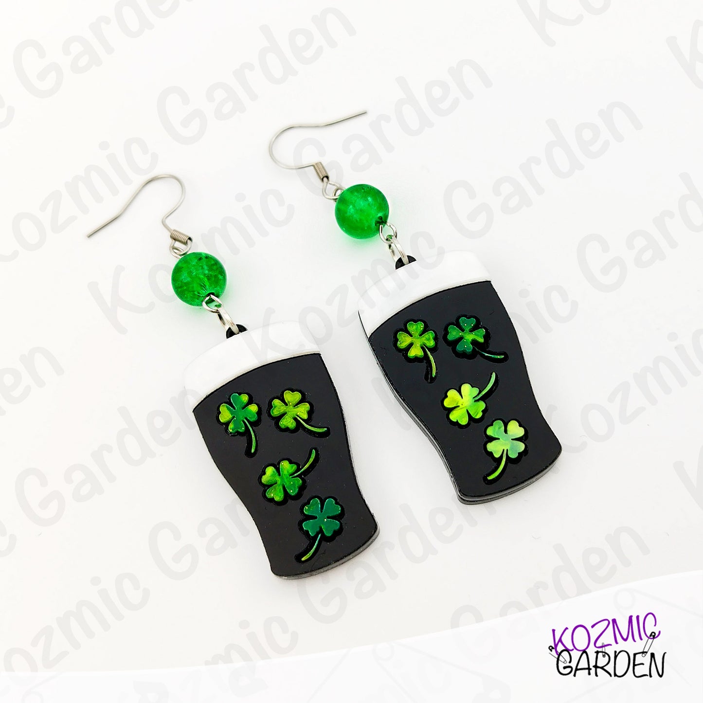Guinness Stout Beer Earrings with Shamrocks – St Patrick’s Day Sláinte!