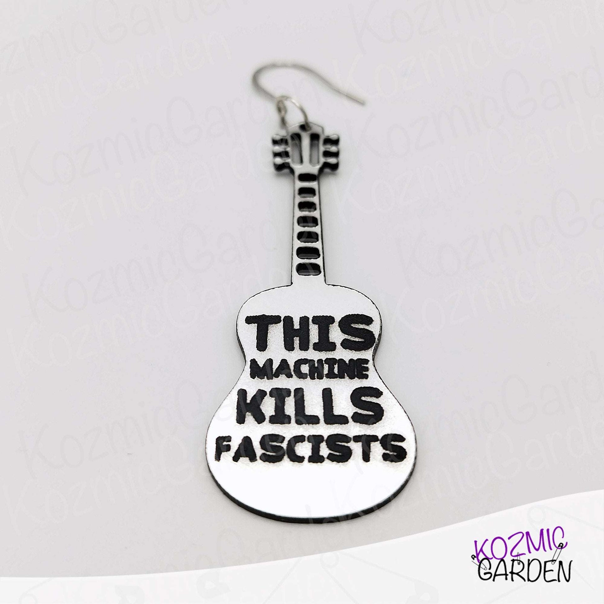Woody Guthrie "This Machine Kills Fascists" Inspired Guitar Earrings – Protest Earrings in Two Styles