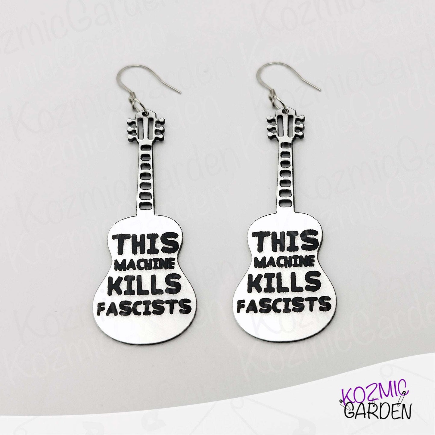 Woody Guthrie "This Machine Kills Fascists" Inspired Guitar Earrings – Protest Earrings in Two Styles