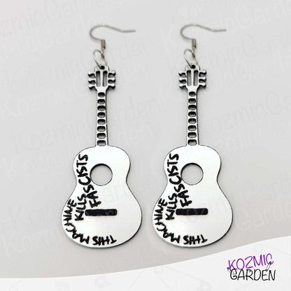 Woody Guthrie "This Machine Kills Fascists" Inspired Guitar Earrings – Protest Earrings in Two Styles