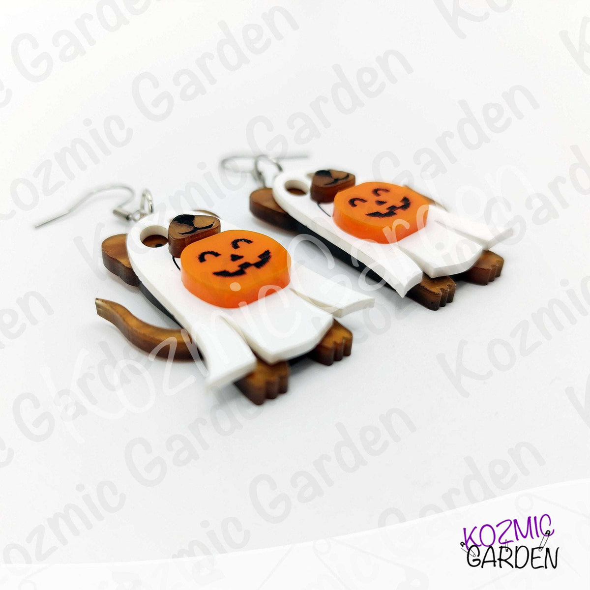 Ghost Dog Earrings with Pumpkin Basket – Spooky Cute Halloween Dangles
