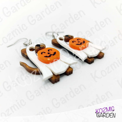 Ghost Dog Earrings with Pumpkin Basket – Spooky Cute Halloween Dangles