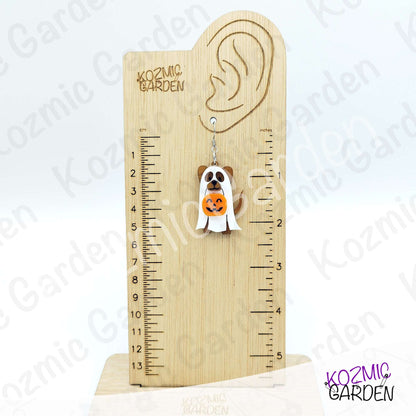 Ghost Dog Earrings with Pumpkin Basket – Spooky Cute Halloween Dangles