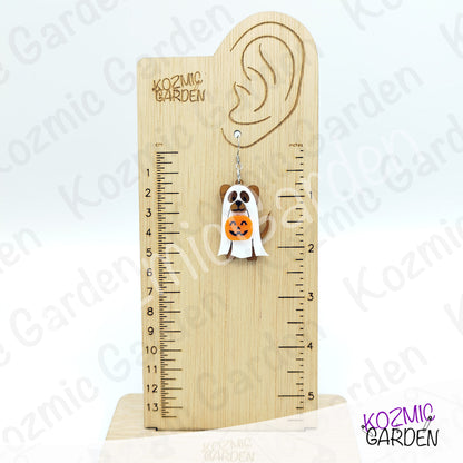 Ghost Dog Earrings with Pumpkin Basket – Spooky Cute Halloween Dangles