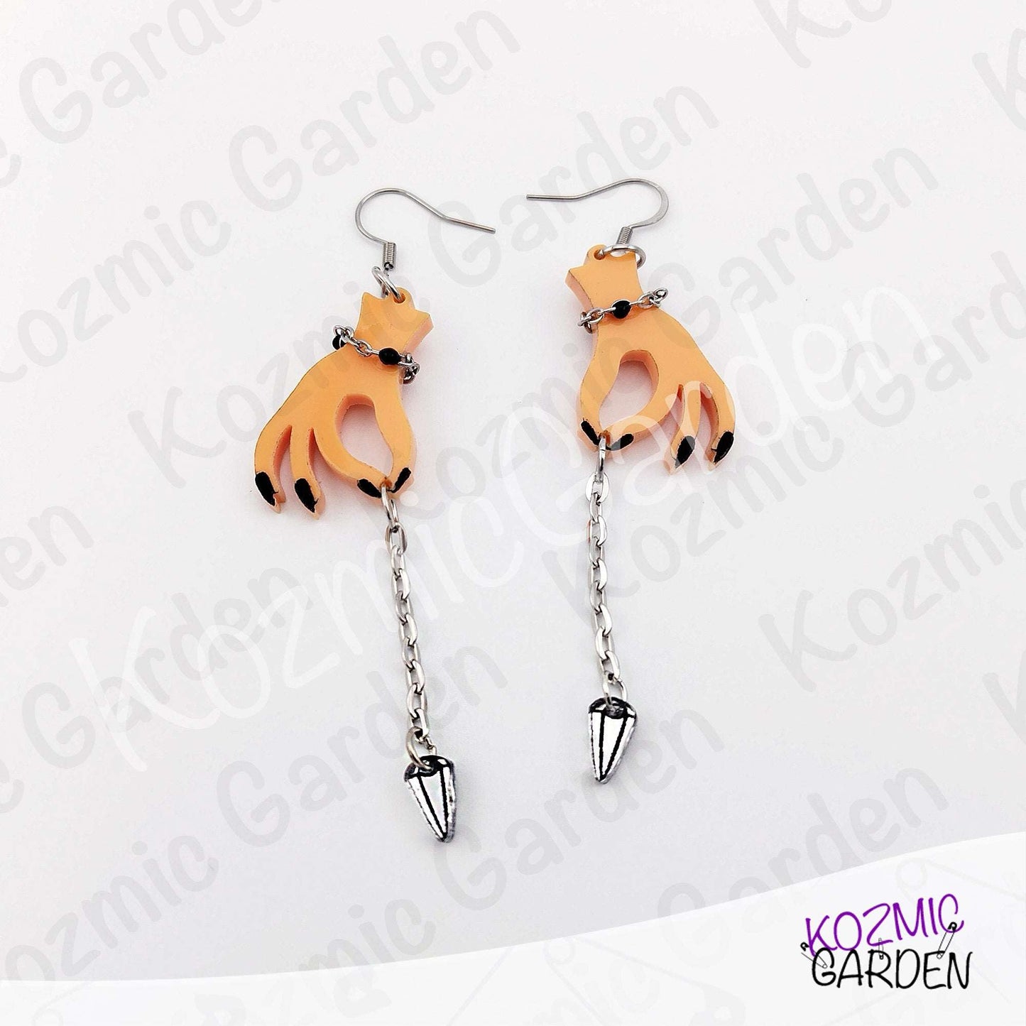 Gothic Hand Pendulum Earrings | Silver Mirrored Acrylic Witchy Jewelry