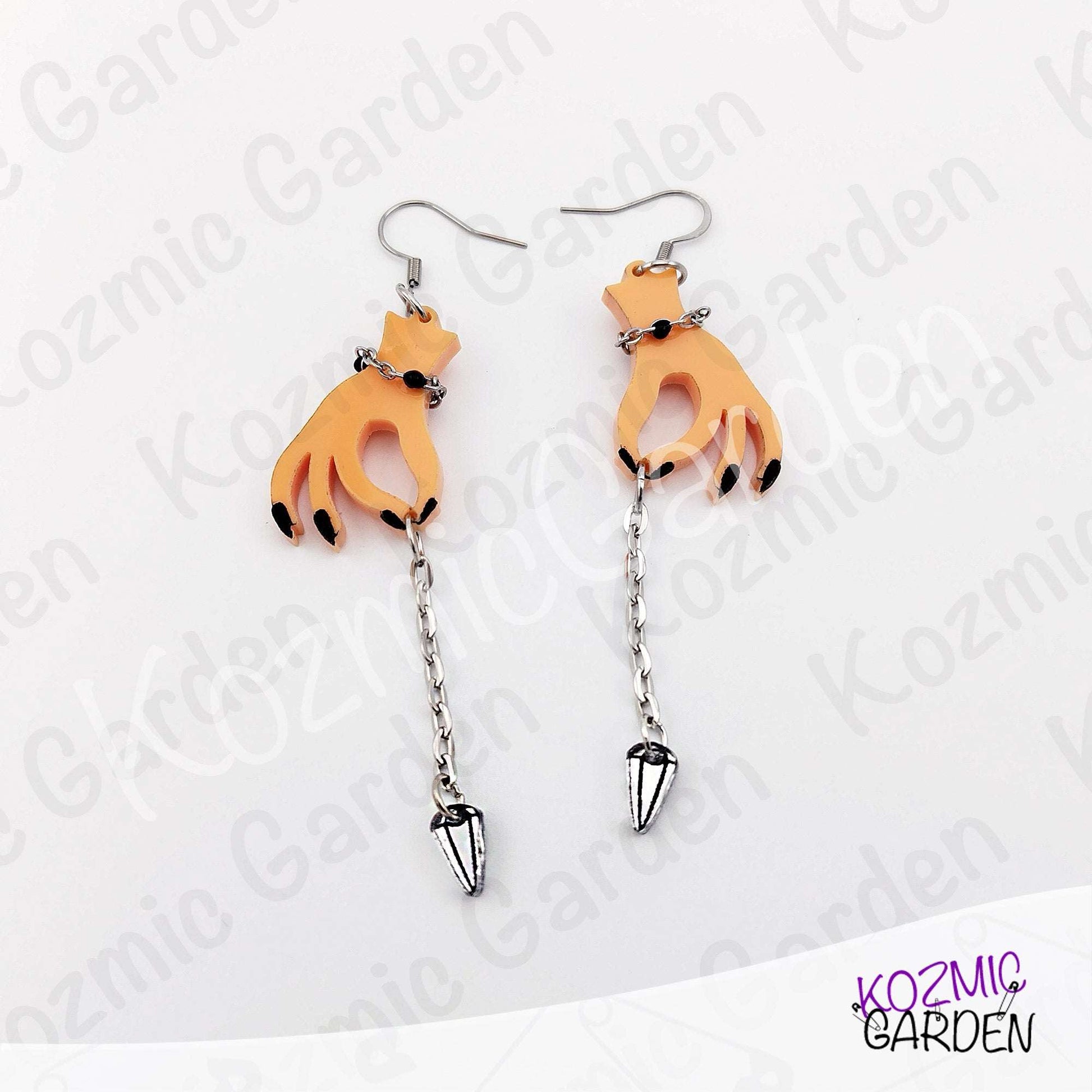 Gothic Hand Pendulum Earrings | Silver Mirrored Acrylic Witchy Jewelry