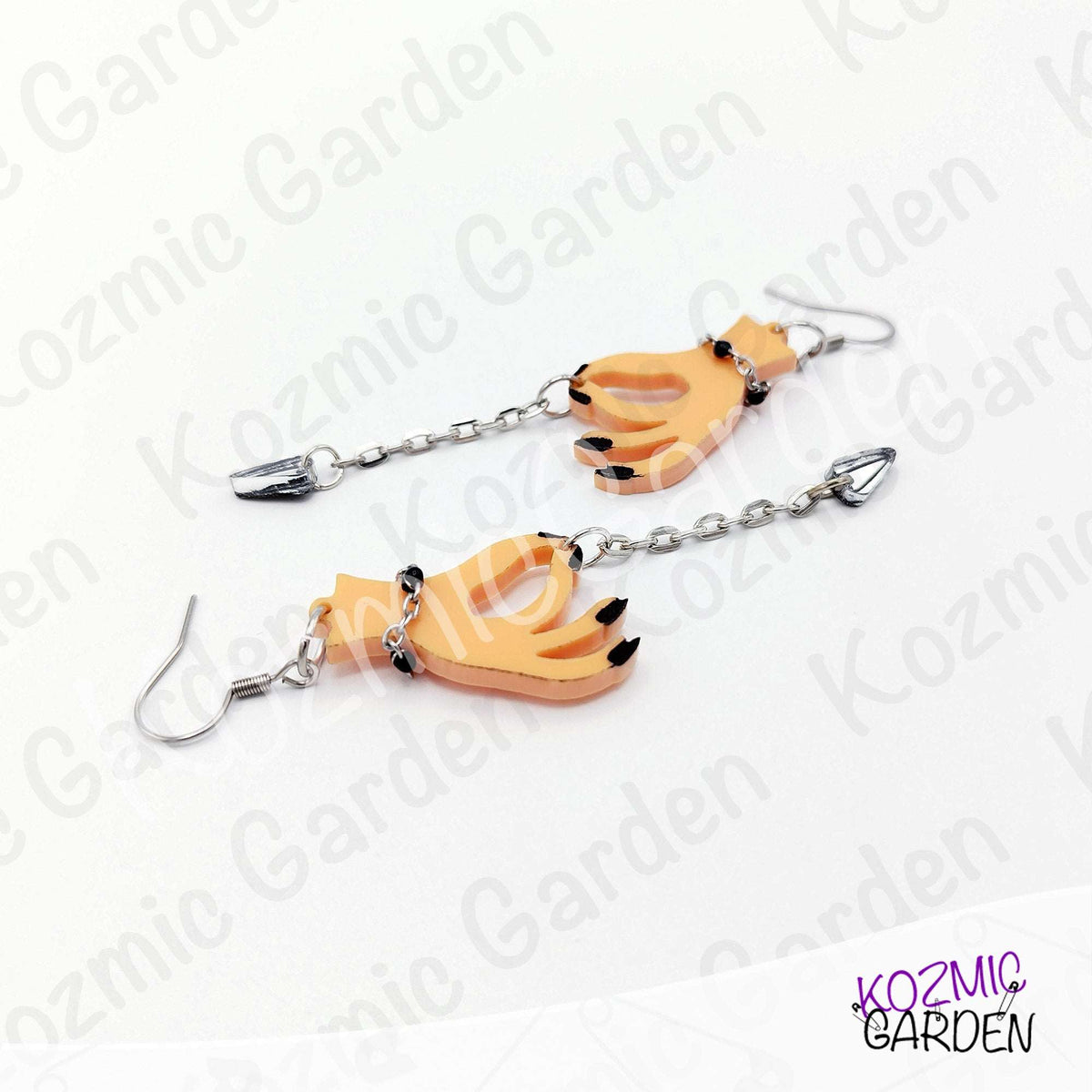 Gothic Hand Pendulum Earrings | Silver Mirrored Acrylic Witchy Jewelry