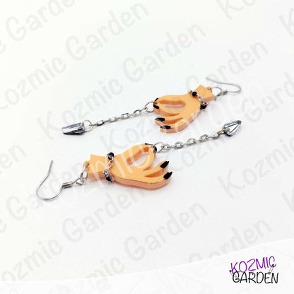 Gothic Hand Pendulum Earrings | Silver Mirrored Acrylic Witchy Jewelry