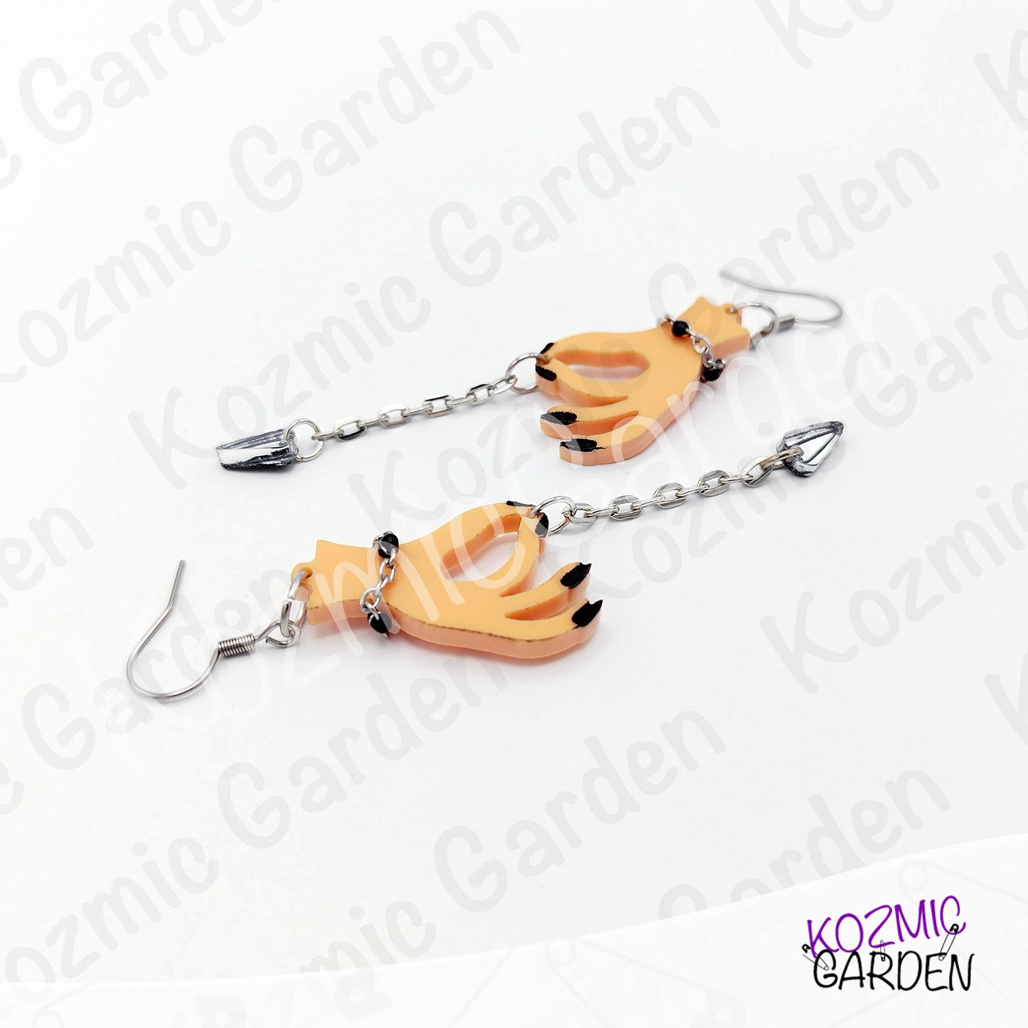 Gothic Hand Pendulum Earrings | Silver Mirrored Acrylic Witchy Jewelry