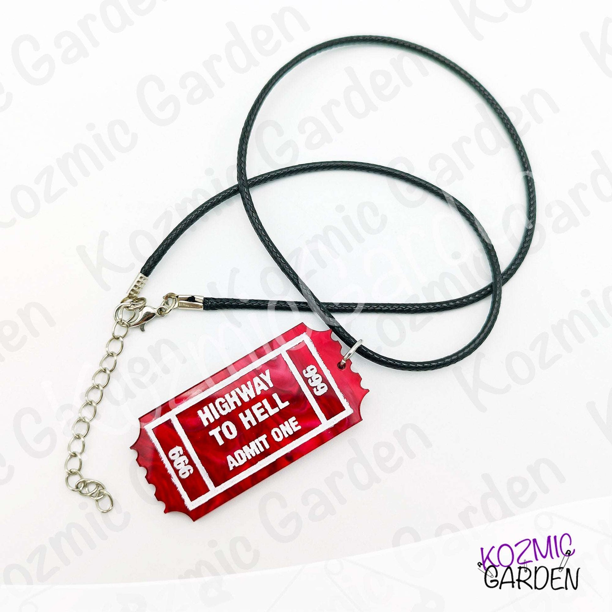 Rock Ticket Brooch or Pendant - Highway to Hell Red Pin & Stairway to Heaven One Way Ticket