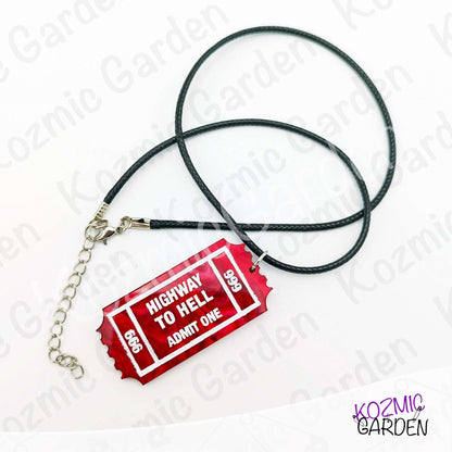 Rock Ticket Brooch or Pendant - Highway to Hell Red Pin & Stairway to Heaven One Way Ticket