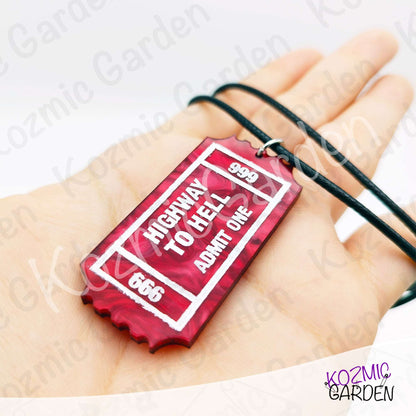 Rock Ticket Brooch or Pendant - Highway to Hell Red Pin & Stairway to Heaven One Way Ticket