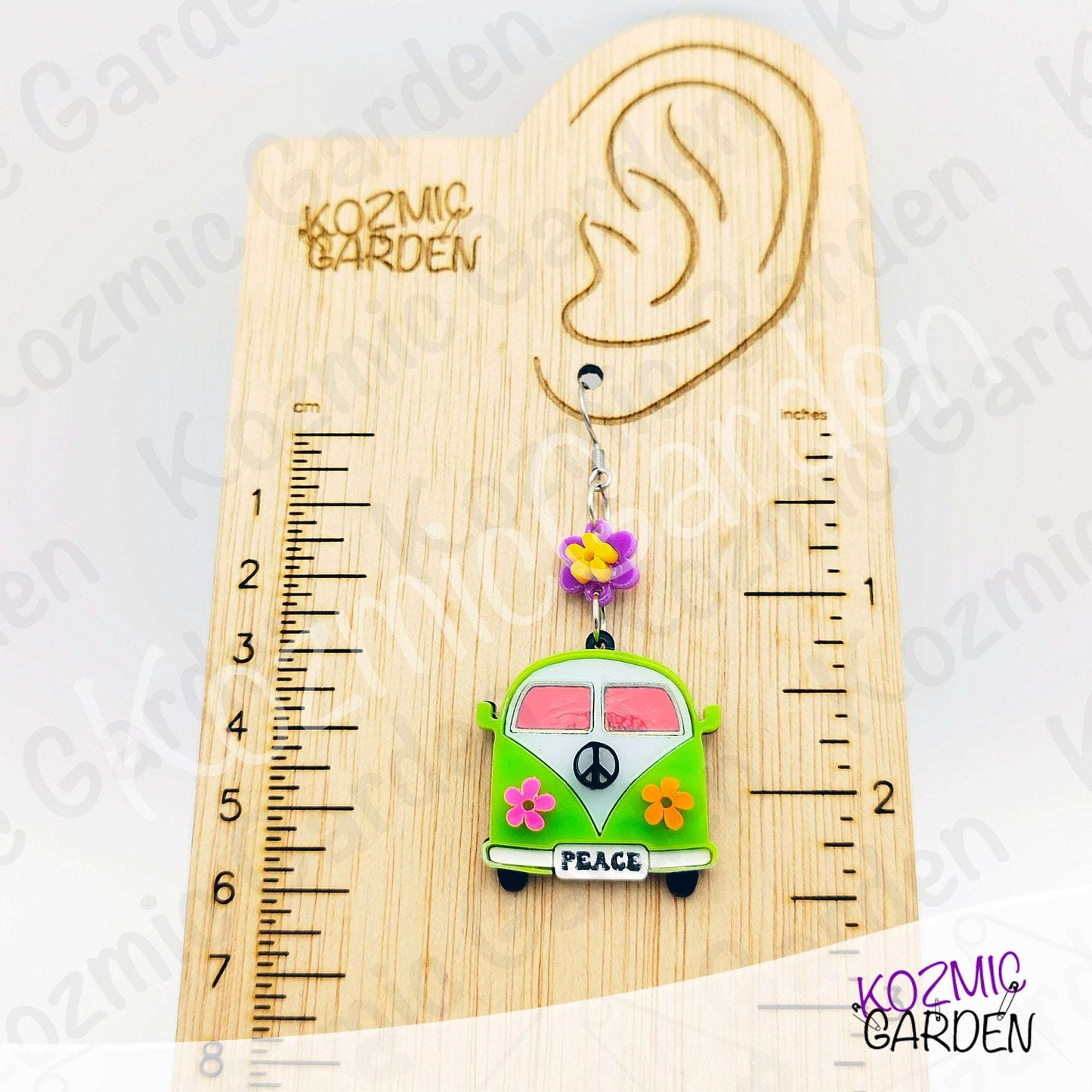 Hippie Van Earrings | Groovy Peace Bus Dangles with Flowers