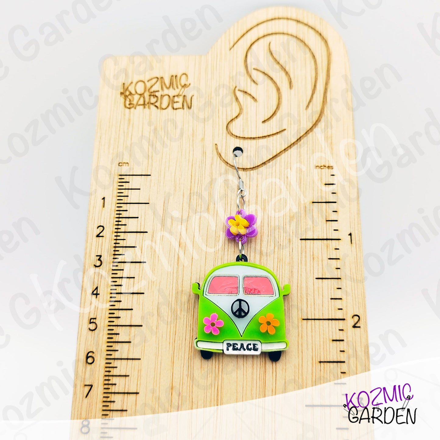 Hippie Van Earrings | Groovy Peace Bus Dangles with Flowers