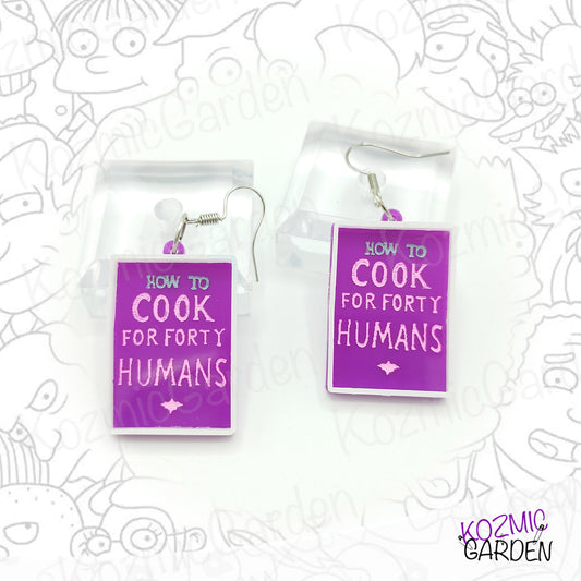 How to Cook 40 Humans Book Earrings - Simpsons Treehouse of Horror Inspired