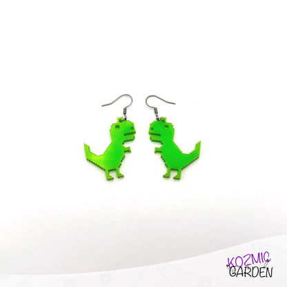 T-Rex Earrings No Internet Earrings - Level up your style with retro gaming jewelry!