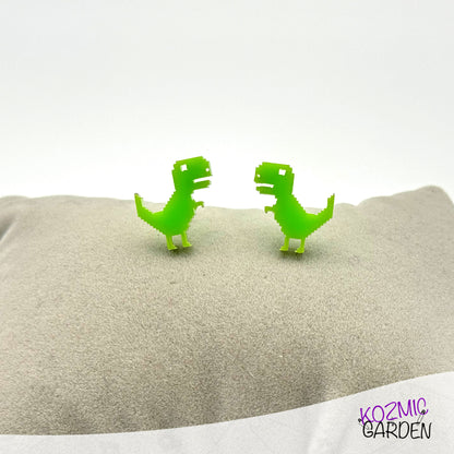 T-Rex Earrings No Internet Earrings - Level up your style with retro gaming jewelry!