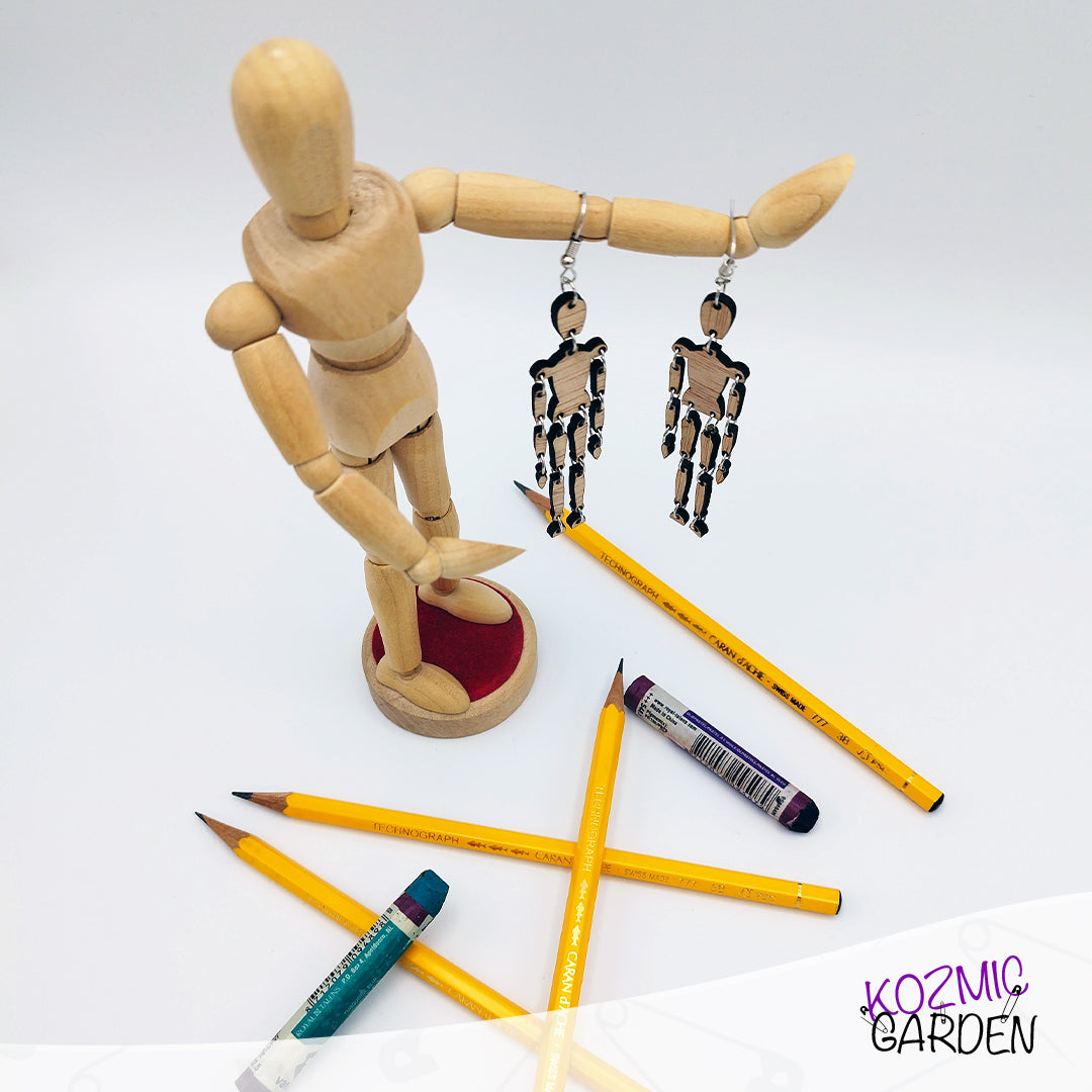 ARTIST WOODEN MANNEQUIN EARRINGS - Kozmic Garden