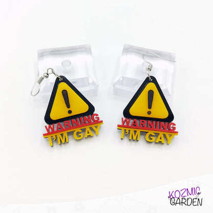 Fun "WARNING I'M GAY" EARRINGS | Celebrate Pride with Style!