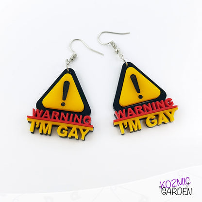 Fun "WARNING I'M GAY" EARRINGS | Celebrate Pride with Style!