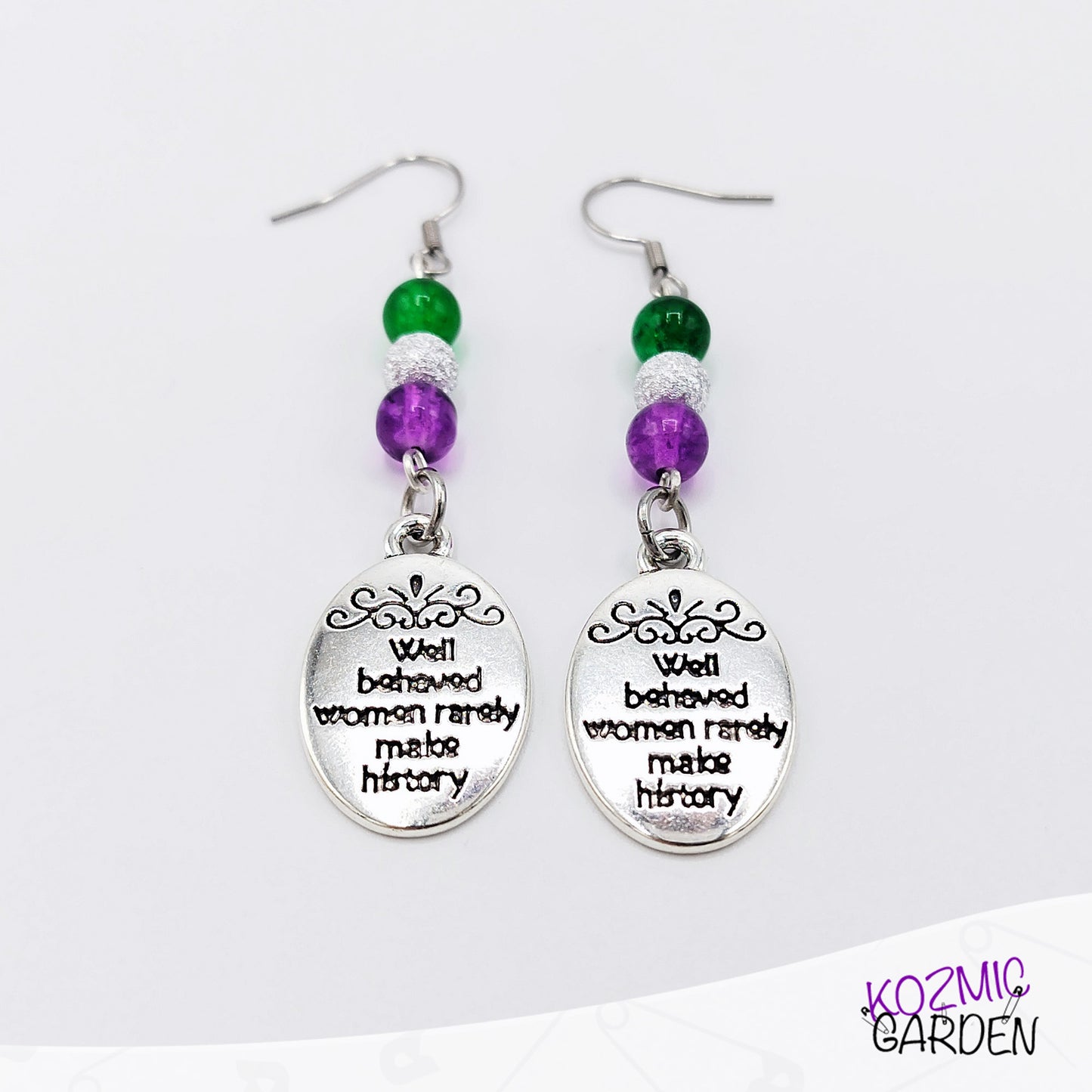 Suffragette Tribute Earrings - "Well Behaved Women Rarely Make History"