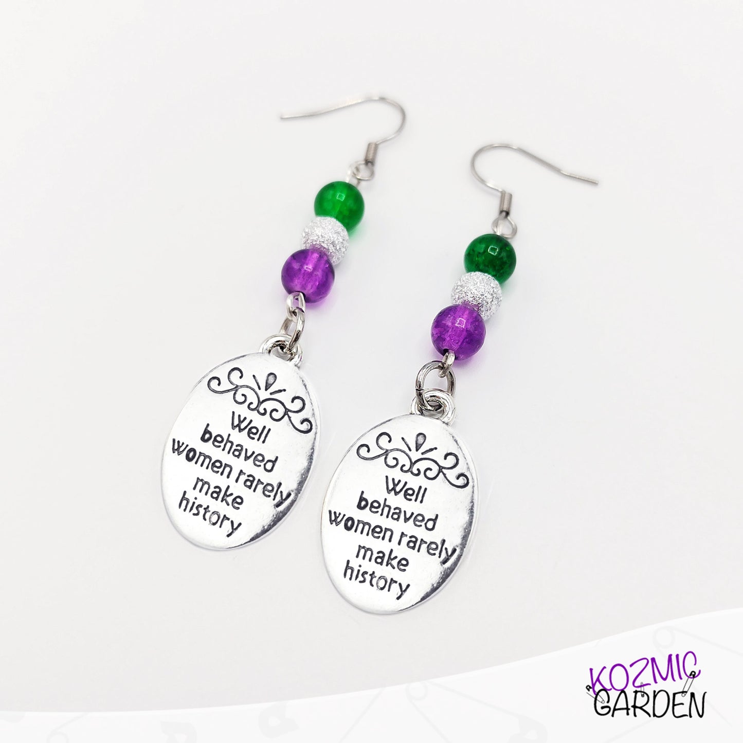 Suffragette Tribute Earrings - "Well Behaved Women Rarely Make History"